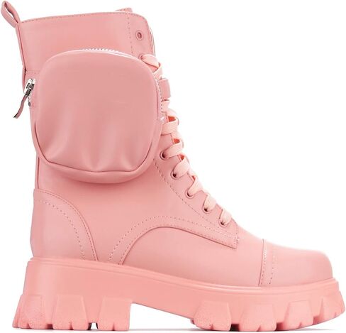 Cape Robbin Women's Platform Combat Boots - Lace Up Chunky Ankle Booties with Built-in Zippered Pouch - Side Zipper Lug Sole Boots with Buckle Strap Round Toe (Monalisa) in Saudi Arabia