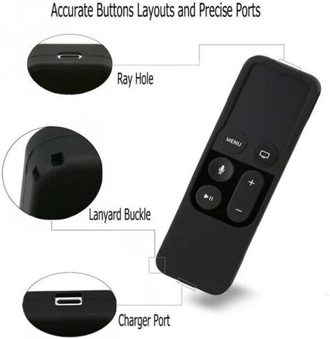 حافظة عن بعد متوافقة مع Apple TV 4K (الجيل الخامس) والجيل الرابع، حافظة غطاء عن بعد من السيليكون المقاوم للصدمات متوافقة مع جهاز التحكم عن بعد Apple TV 4th Gen 4K 5th Siri - أسود in Saudi Arabia