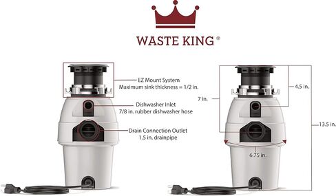 Waste King L-2600TC Activation 1/2 HP Garbage Disposal with Safer Controlled Griding Power Cord Included, 15.56, Silver/red in Saudi Arabia