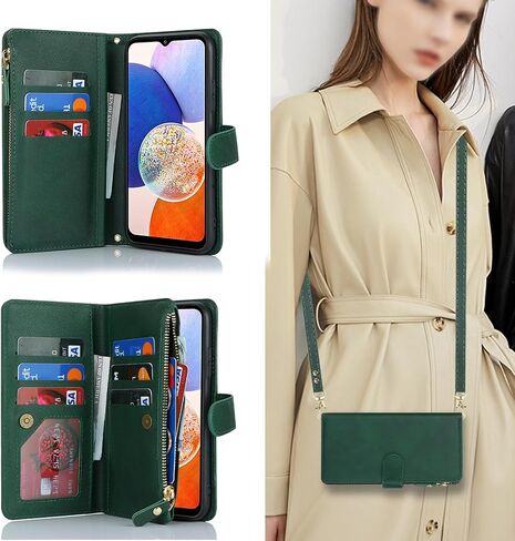 حافظة هاتف Jaorty لهاتف Samsung Galaxy A23 5G مع حامل بطاقات للنساء، حافظة كروس لهاتف Samsung A23 5G مع حبل حزام، حافظة جلدية مغناطيسية قابلة للطي بجيب بسحاب A23، 6.6 بوصة أخضر داكن in Saudi Arabia