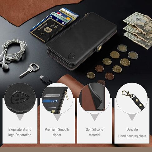 XcaseBar for iPhone 13 Pro Max 6.7" Wallet case with Credit Card Holder,【RFID Blocking】 Zipper Flip Folio Book PU Leather Phone case Shockproof Cover Women Men for Apple 13ProMax case Black in Saudi Arabia