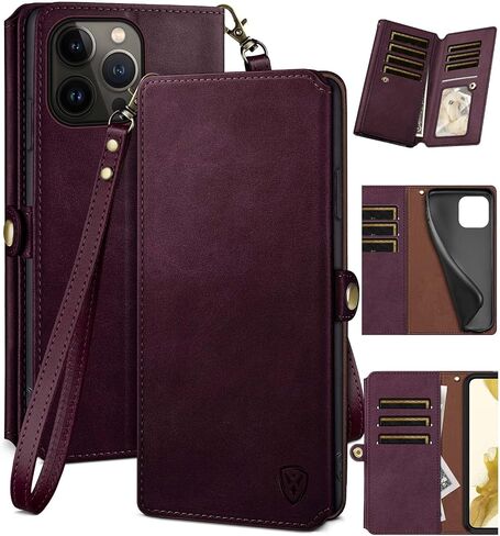 XcaseBar for iPhone 13 Pro Max 6.7" Wallet case with Credit Card Holder,【RFID Blocking】 Zipper Flip Folio Book PU Leather Phone case Shockproof Cover Women Men for Apple 13ProMax case Black in Saudi Arabia