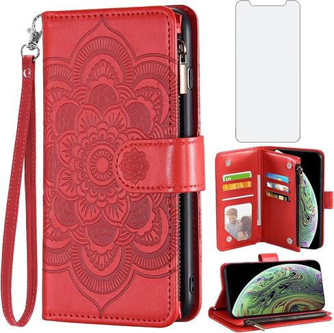 Asuwish Compatible with iPhone Xs Max Wallet Case and Tempered Glass Screen Protector Flower Leather Flip Card Holder Cell Phone Cover for i X XR Xsmax 10x SX Xmax 10xs 10s 10 Plus Xmaxs Women Purple in Kuwait
