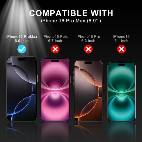 واقي شاشة للخصوصية لهاتف iPhone 16 Pro Max تركيب تلقائي ومضاد للتجسس من الزجاج المقسى، عبوة من قطعتين in Saudi Arabia