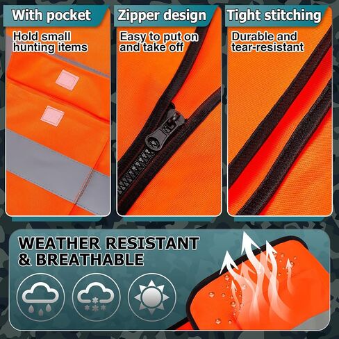 Apipi 2 Set Blaze Orange Hunting Vest and Beanie - High Visibility Safety Vest for Men, with Reflective Strips for Outdoor in Kuwait