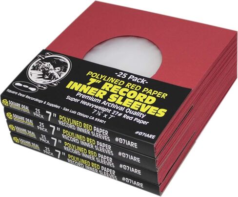 (25) Super Heavyweight Polylined Red Paper Inner Sleeves for 7" Records - Archival Quality, Acid-Free, Static-Free - Premium Protection - 07IARE in Kuwait