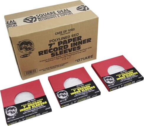 (25) Super Heavyweight Polylined Red Paper Inner Sleeves for 7" Records - Archival Quality, Acid-Free, Static-Free - Premium Protection - 07IARE in Kuwait