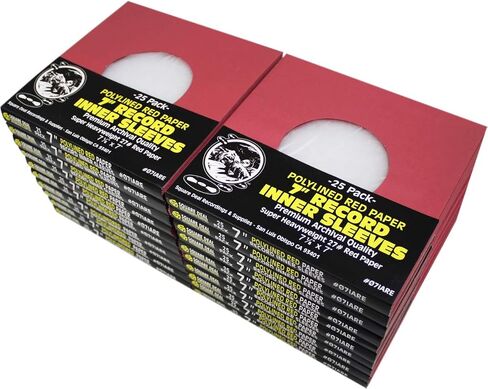 (25) Super Heavyweight Polylined Red Paper Inner Sleeves for 7" Records - Archival Quality, Acid-Free, Static-Free - Premium Protection - 07IARE in Kuwait