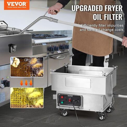 VEVOR Mobile Fryer Filter, 80 LBS/40 L/10.56 Gal Capacity, 300W Oil Filtration System with 5 L/min Flow Rate, Mobile Frying Oil Filtering System with 10 L/min Pump & Oil Hose, 110V/60Hz in Saudi Arabia