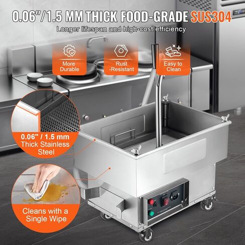 VEVOR Mobile Fryer Filter, 80 LBS/40 L/10.56 Gal Capacity, 300W Oil Filtration System with 5 L/min Flow Rate, Mobile Frying Oil Filtering System with 10 L/min Pump & Oil Hose, 110V/60Hz in Saudi Arabia