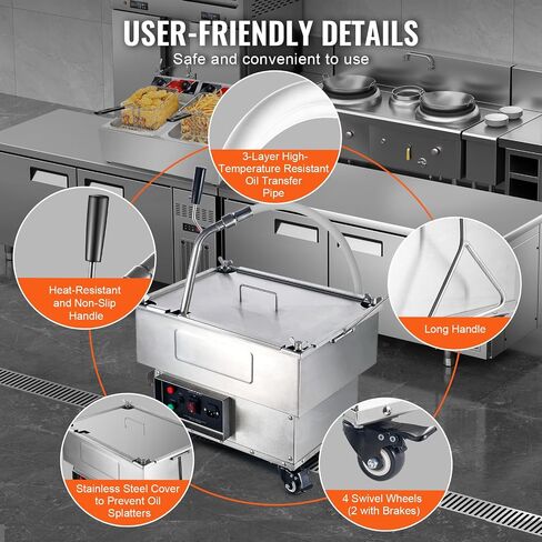 VEVOR Mobile Fryer Filter, 80 LBS/40 L/10.56 Gal Capacity, 300W Oil Filtration System with 5 L/min Flow Rate, Mobile Frying Oil Filtering System with 10 L/min Pump & Oil Hose, 110V/60Hz in Saudi Arabia