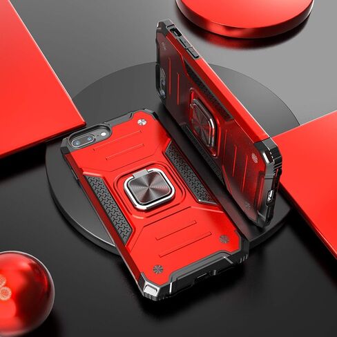 for iPhone 8 Plus Case with Screen Protector,Shock Absorption Drop Test Cover with Car Mount Kickstand Lightweight Protective Phone Case for iPhone 8 Plus/7 Plus/6S Plus,Red in Saudi Arabia