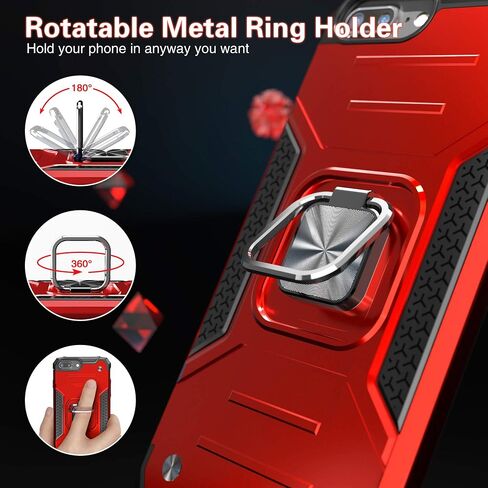 for iPhone 8 Plus Case with Screen Protector,Shock Absorption Drop Test Cover with Car Mount Kickstand Lightweight Protective Phone Case for iPhone 8 Plus/7 Plus/6S Plus,Red in Saudi Arabia