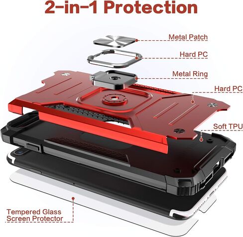 for iPhone 8 Plus Case with Screen Protector,Shock Absorption Drop Test Cover with Car Mount Kickstand Lightweight Protective Phone Case for iPhone 8 Plus/7 Plus/6S Plus,Red in Saudi Arabia