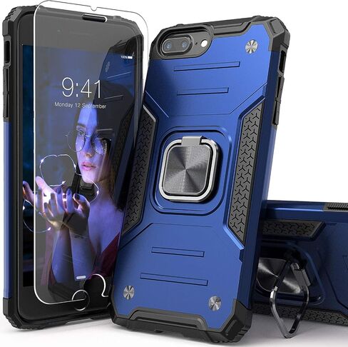 for iPhone 8 Plus Case with Screen Protector,Shock Absorption Drop Test Cover with Car Mount Kickstand Lightweight Protective Phone Case for iPhone 8 Plus/7 Plus/6S Plus,Red in Saudi Arabia