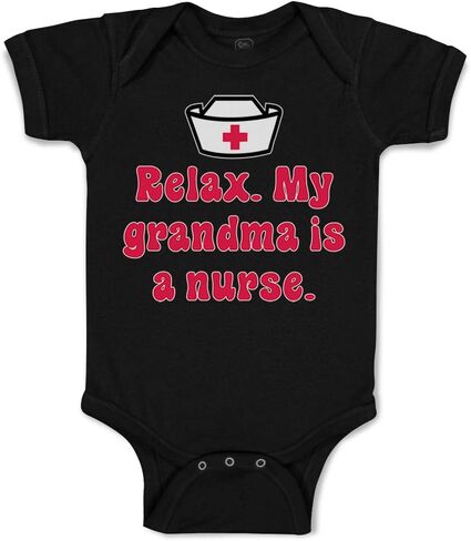 Baby Bodysuit Relax My Grandma is A Nurse Grandmother Funny Cotton Boy & Girl Clothes Oxford Gray Design Only 6 Months in Kuwait