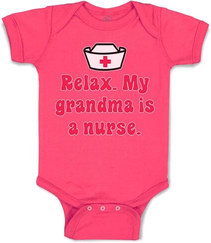 Baby Bodysuit Relax My Grandma is A Nurse Grandmother Funny Cotton Boy & Girl Clothes Oxford Gray Design Only 6 Months in Kuwait