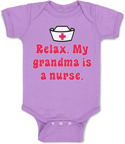 Baby Bodysuit Relax My Grandma is A Nurse Grandmother Funny Cotton Boy & Girl Clothes Oxford Gray Design Only 6 Months in Kuwait