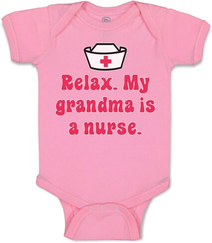 Baby Bodysuit Relax My Grandma is A Nurse Grandmother Funny Cotton Boy & Girl Clothes Oxford Gray Design Only 6 Months in Kuwait