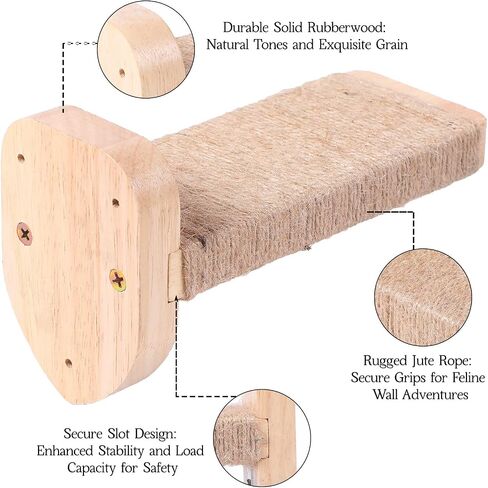 3pcs Cat Wall Steps, Climbing Mounted Furniture, Shelves With Hemp Rope Covered, Solid Wood Ladder for Playing and Climbing (Standard-Wood) in Saudi Arabia
