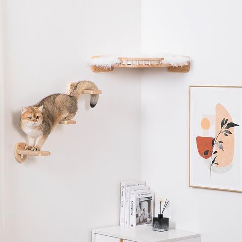 3pcs Cat Wall Steps, Climbing Mounted Furniture, Shelves With Hemp Rope Covered, Solid Wood Ladder for Playing and Climbing (Standard-Wood) in Saudi Arabia