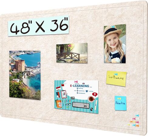 Large Bulletin Board, 48 X 36 inches Cork Board with 30 Pushpin, 4' x 3' Felt Cork Board Notice Pin Board, Self-Adhesive Vision Board Mood Board Foldable Photo Board for Wall - Black in Kuwait