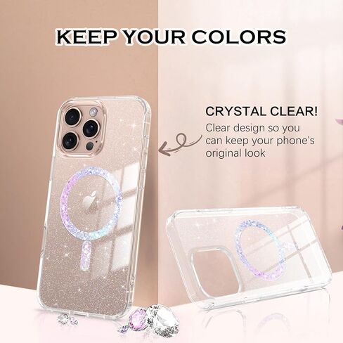 BENTOBEN Magnetic for iPhone 16 Pro Max Case, Clear Crystal Glitter Phone Case [Compatible with MagSafe] Shockproof Sparkly Women Girl Protective Cover Case for iPhone 16 Pro Max 6.9'',Clear Glitter in Saudi Arabia