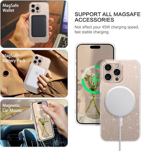 BENTOBEN Magnetic for iPhone 16 Pro Max Case, Clear Crystal Glitter Phone Case [Compatible with MagSafe] Shockproof Sparkly Women Girl Protective Cover Case for iPhone 16 Pro Max 6.9'',Clear Glitter in Saudi Arabia