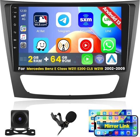 Roinvou [2G+64G] راديو سيارة لسيارة Mercedes Benz E Class W211 E200 CLS W219 2002-2009 مع Carplay اللاسلكي/Android Auto، 9 بوصة Android 13 IPS شاشة تعمل باللمس، بلوتوث، GPS، 28UI، DSP in Saudi Arabia
