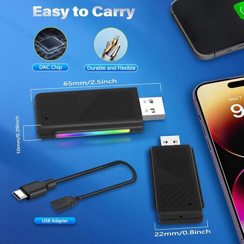 Wireless CarPlay Adapter, for Factory Wired CarPlay 2024 Upgrade, Plug & Play, Stable and Fast Connection, Convert Factory Wired to Wireless CarPlay Dongle, with USB-A and USB-C Adapter in Kuwait