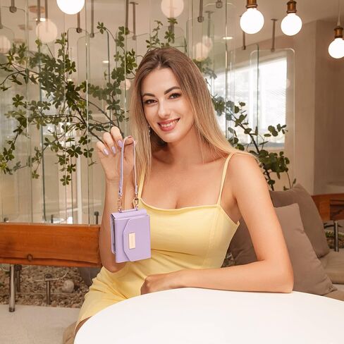 for Samsung Galaxy Z Flip 6 Wallet Case with Built-in Leather Cash Slot and Credit Card Holder. Wristlet Strap and Hinge Protection, Carrying Handbag Phone Case for Women Ladies.(Orange) in Saudi Arabia