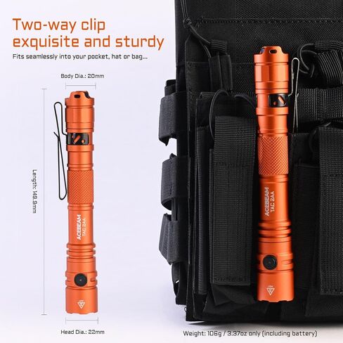 ACEBEAM TAC 2AA EDC Tactical Dual Modes Flashlight, 1400 High Lumens Light | Dual Switch Pocket LED Flashlight, IP68 Super Bright Small Flash Light for Emergency, Camping, Home, Outdoor(SFT-25R HI) in Kuwait