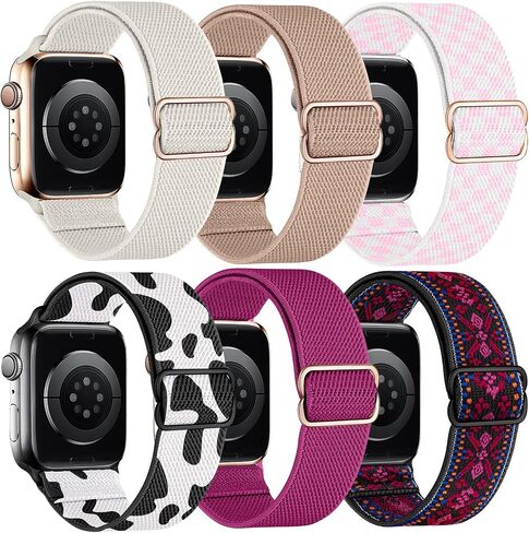 6 Pack Stretchy Solo Loop Compatible with Apple Watch Band 38mm 40mm 41mm 42mm 44mm 45mm 49mm Women Men,Soft Nylon Elastic Braided Strap Wristband for iWatch Series Ultra 9 8 7 6 5 4 3 2 1 SE in Saudi Arabia