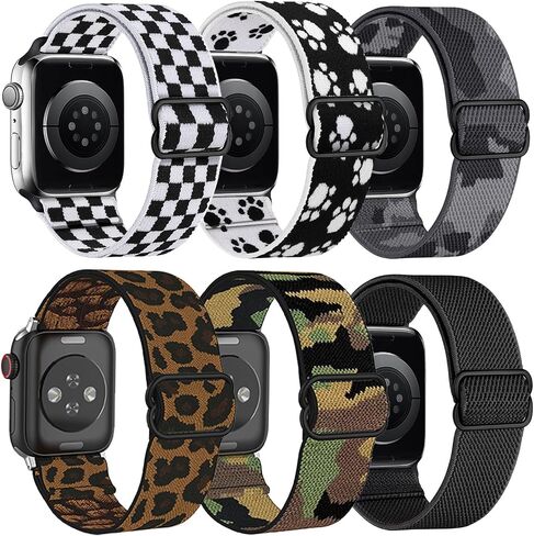 6 Pack Stretchy Solo Loop Compatible with Apple Watch Band 38mm 40mm 41mm 42mm 44mm 45mm 49mm Women Men,Soft Nylon Elastic Braided Strap Wristband for iWatch Series Ultra 9 8 7 6 5 4 3 2 1 SE in Saudi Arabia
