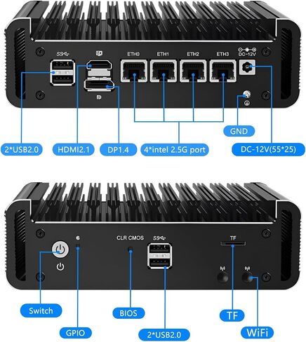 Firewall Micro Appliance, 4 Port i226 2.5GbE LAN Fanless Mini PC N100,16GB DDR5 256GB NVMe,4* USB, HDMI, DP, Ethernet AES-NI VPN Router PC, Openwrt in Saudi Arabia