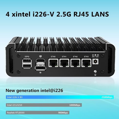 Firewall Micro Appliance, 4 Port i226 2.5GbE LAN Fanless Mini PC N100,16GB DDR5 256GB NVMe,4* USB, HDMI, DP, Ethernet AES-NI VPN Router PC, Openwrt in Saudi Arabia