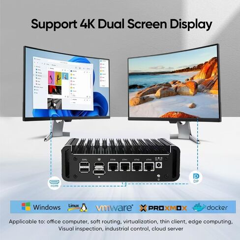 Firewall Micro Appliance, 4 Port i226 2.5GbE LAN Fanless Mini PC N100,16GB DDR5 256GB NVMe,4* USB, HDMI, DP, Ethernet AES-NI VPN Router PC, Openwrt in Saudi Arabia
