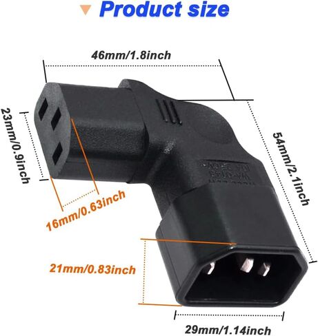 IEC C14 to C13 Power Adapter, Left Angle/Right Angle IEC 320 C14 Male to IEC 320 C13 Female Power Plug for LCD Wall Mount TV (2 Pack) in Kuwait
