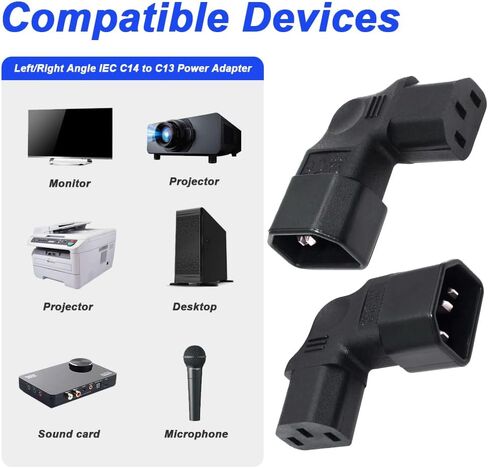 IEC C14 to C13 Power Adapter, Left Angle/Right Angle IEC 320 C14 Male to IEC 320 C13 Female Power Plug for LCD Wall Mount TV (2 Pack) in Kuwait