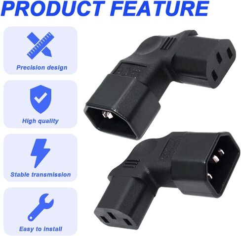 IEC C14 to C13 Power Adapter, Left Angle/Right Angle IEC 320 C14 Male to IEC 320 C13 Female Power Plug for LCD Wall Mount TV (2 Pack) in Kuwait