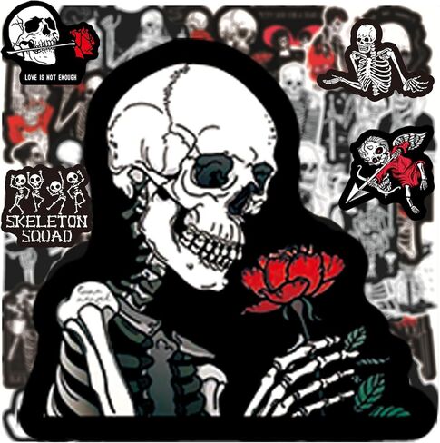 100Pcs Gothic Skull Stickers for Water Bottle,Skeleton Vinyl Waterproof Bulk Stickers for Laptop,Skateboard,Hydro Flask,Water Bottles,Computer,Phone,Trunk, Cool and Fun Stickers for Teens and Adults in Saudi Arabia