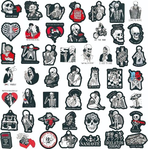 100Pcs Gothic Skull Stickers for Water Bottle,Skeleton Vinyl Waterproof Bulk Stickers for Laptop,Skateboard,Hydro Flask,Water Bottles,Computer,Phone,Trunk, Cool and Fun Stickers for Teens and Adults in Saudi Arabia
