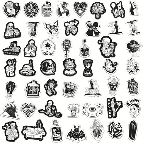100Pcs Gothic Skull Stickers for Water Bottle,Skeleton Vinyl Waterproof Bulk Stickers for Laptop,Skateboard,Hydro Flask,Water Bottles,Computer,Phone,Trunk, Cool and Fun Stickers for Teens and Adults in Saudi Arabia