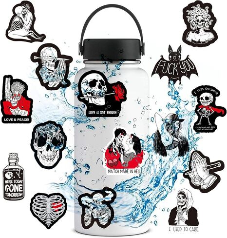 100Pcs Gothic Skull Stickers for Water Bottle,Skeleton Vinyl Waterproof Bulk Stickers for Laptop,Skateboard,Hydro Flask,Water Bottles,Computer,Phone,Trunk, Cool and Fun Stickers for Teens and Adults in Saudi Arabia