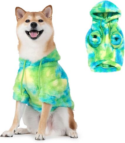 Haloumoning Tie Dye Dog Clothes Fleece Hoodie, Pet Winter Coat, Pet Outfit, Cat Clothing, Puppy Pullover Sweatshirts for Small Medium Large Dogs Boy Girl in Saudi Arabia