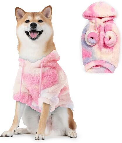 Haloumoning Tie Dye Dog Clothes Fleece Hoodie, Pet Winter Coat, Pet Outfit, Cat Clothing, Puppy Pullover Sweatshirts for Small Medium Large Dogs Boy Girl in Saudi Arabia