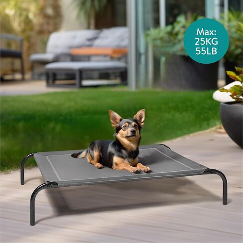 سرير Navaris Raised Dog - سرير مرتفع ومبرد للكلاب المتوسطة والكبيرة التي يصل وزنها إلى 55 رطلاً (25 كجم) - سرير رائع ومحمول كبير للحيوانات الأليفة بإطار معدني وقماش بوليستر in Saudi Arabia
