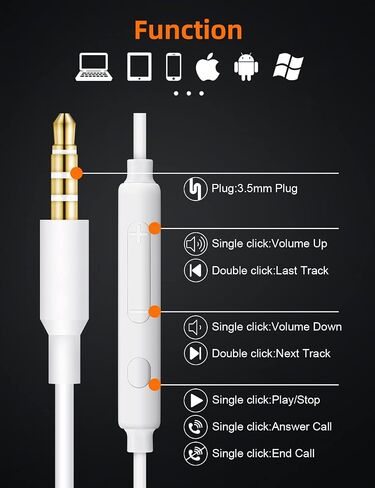 MAS CARNEY Wired Headphones Earbuds with Microphone WH6, in-Ear Wired Earphones Compatible with Samsung Huawei Vivo Oppo Mi Redmi Lenovo, White in Saudi Arabia
