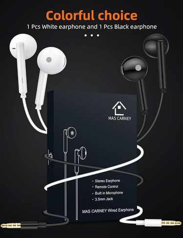 MAS CARNEY Wired Headphones Earbuds with Microphone WH6, in-Ear Wired Earphones Compatible with Samsung Huawei Vivo Oppo Mi Redmi Lenovo, White in Saudi Arabia