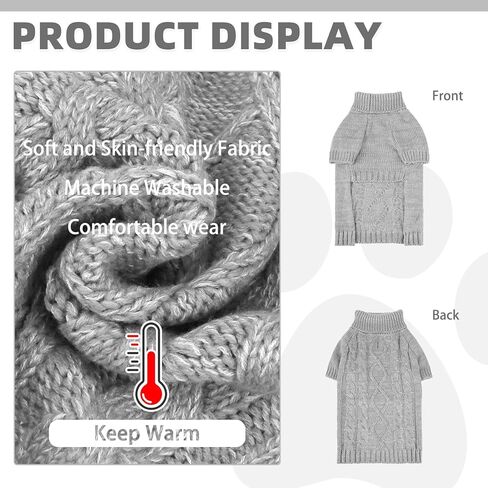 KOOLTAIL Thermal Knitted Dog Sweater for Small Medium Large Dogs, Turtleneck Cable Knit Doggy Winter Coat Warm Clothes Sweatshirt Outfits for Cold Weather, Pullover Pet Jumper for Puppy Cats Blue SM in Kuwait